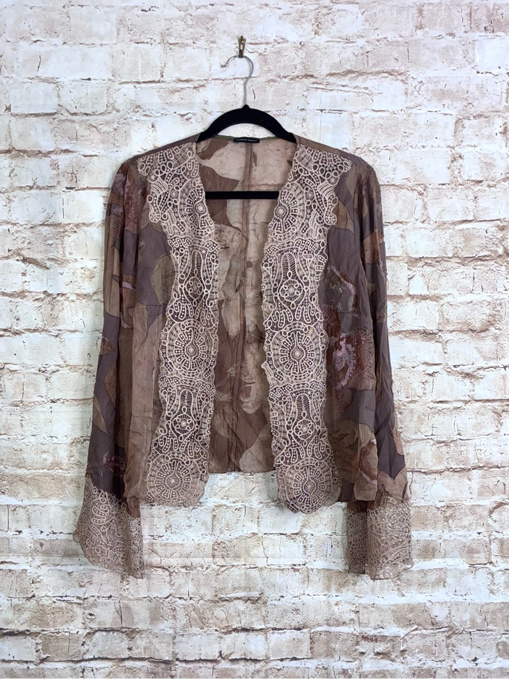 Mariella Burani Vintage Wool Silk Blend Open Front Semi Sheer Blouse Size 12